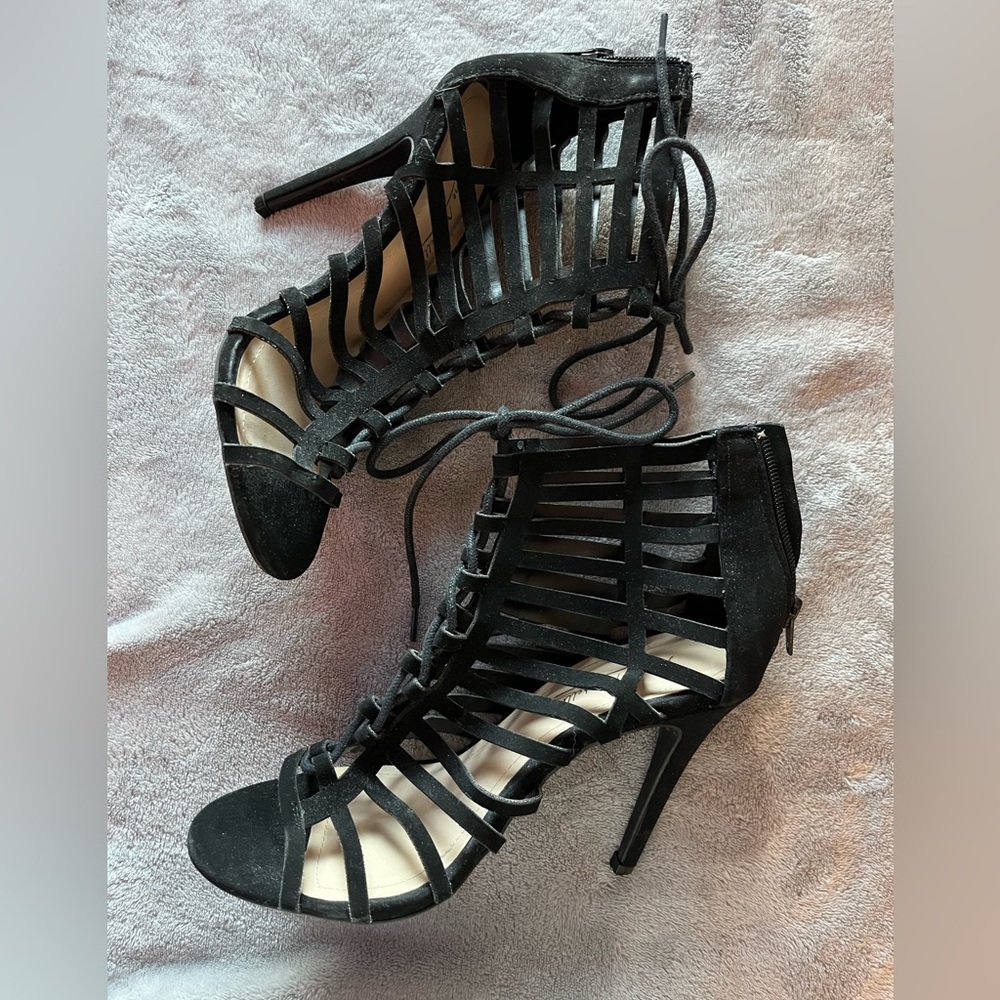 Anne Michelle Strappy Black Heels